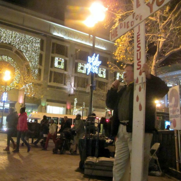 Scott Crawford preaches at Powell & Market SF